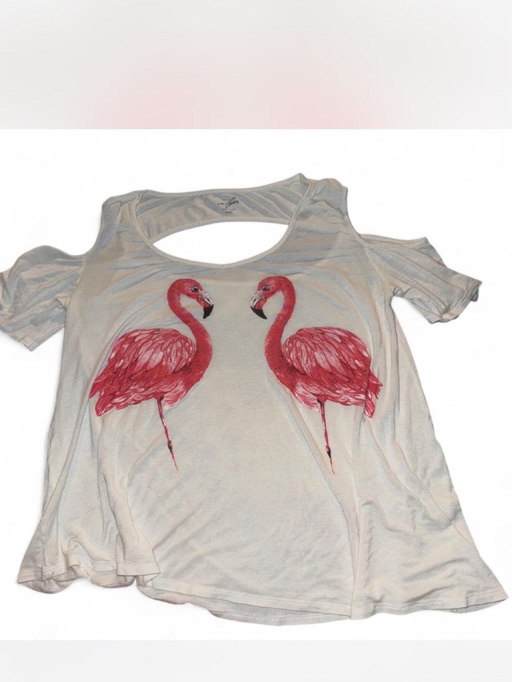 Women’s Cold-Shoulder Top with Pink Flamingo Print
